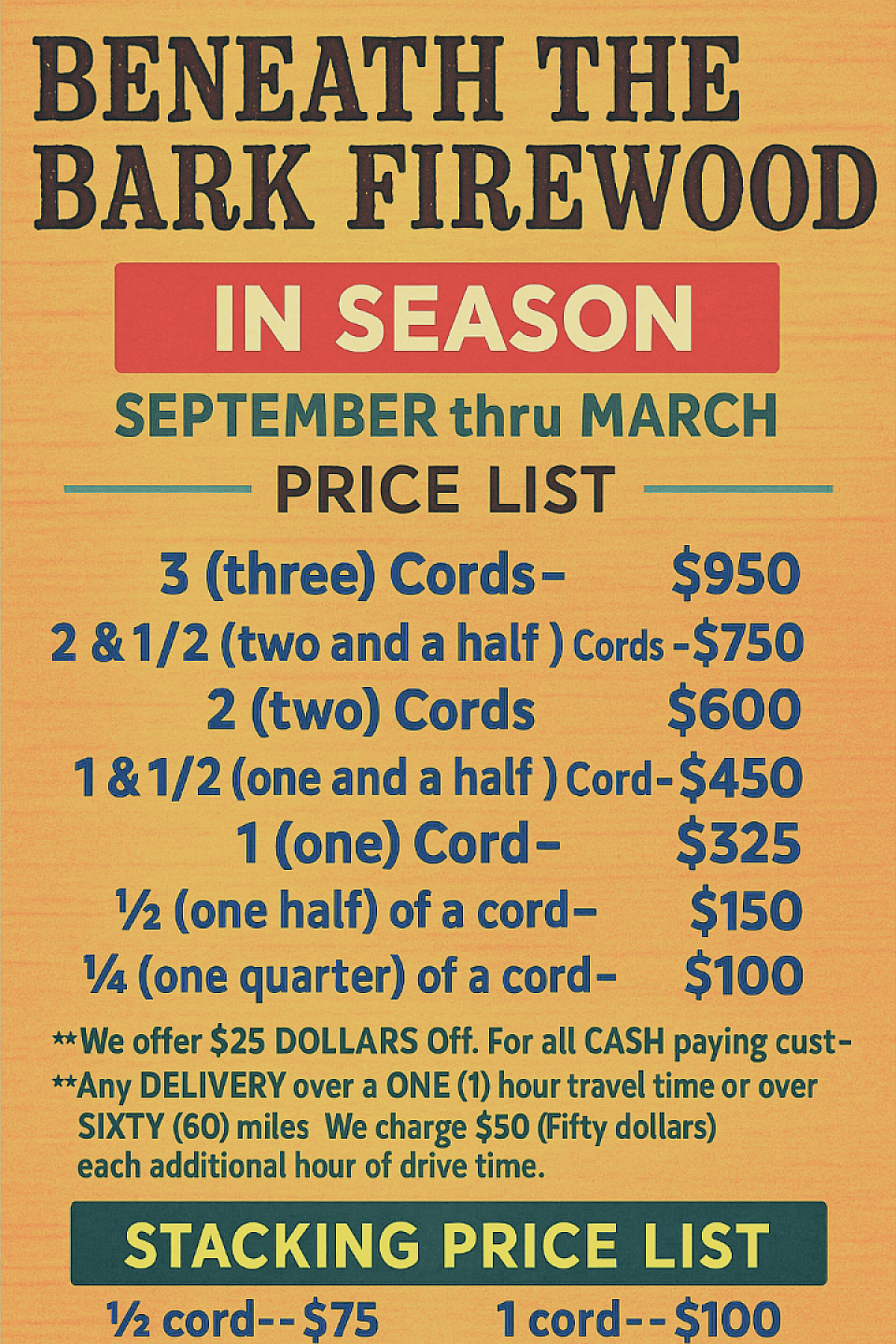2024/2025 BTB Firewood **IN SEASON**Price List