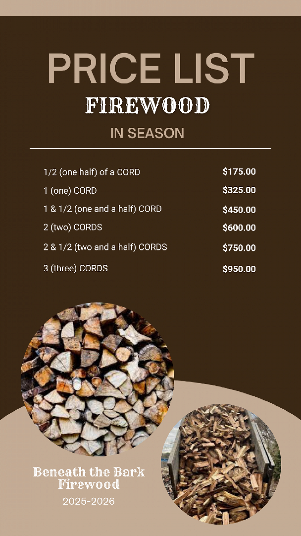 2025/2026 BTB Firewood **IN SEASON**Price List